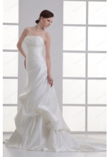 Column Strapless Pick Ups Ruching Satin Court Train Wedding Dress