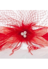 Romantic Red Feather Net Yarn Briadl Hat with Imitation Pearls