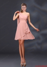 2015 One Shoulder Ruching Chiffon Dama Dresses in Peach