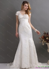 2015 Luxurious Bateau Wedding Dress with Lace and Beading