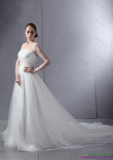 2015 Luxurious Strapless A Line Wedding Dress with Lace and Ruching