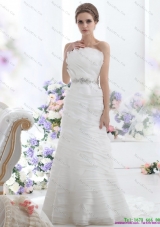 2015 Elegant Strapless Wedding Dress with Beading and Ruching