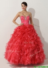 Promotional Princess Red Quinceanera Gown with Beading and Ruffles