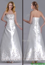 Perfect A Line Strapless Beaded and Embroidered Wedding Dress in Taffeta