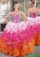 New Gradient Color Big Puffy Sweet 16 Dress with Beading and Ruffles