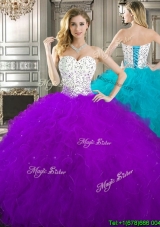 Best Beaded and Ruffled Quinceanera Dress in Purple and White