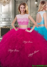 Two Piece Scoop Cap Sleeves Quinceanera Dress with Beading and Ruffles