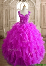 Elegant Straps Big Puffy Quinceanera Dress with Beading and Ruffles