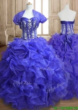 Unique Royal Blue Sweet 16 Dress with Beading and Ruffles