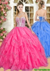 Gorgeous Hot Pink Quinceanera Dress with Beading and Ruffles