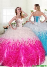 Unique Hot Pink and White Quinceanera Dress with Beading and Ruffles