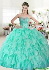 Visible Boning Beaded Bodice and Ruffled Quinceanera Dress in Apple Green