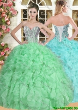 Elegant Spring Green Quinceanera Dress with Beading and Ruffles for Spring