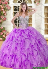 Visible Boning Beaded and Ruffled Quinceanera Dress in Eggplant Purple