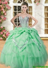 Beautiful Spring Green Sweet 16 Dress with Beading and Pick Ups