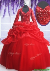 Elegant Beaded and Sequined Zipper Up Quinceanera Dress with Long Sleeves