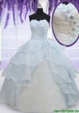 Pretty Light Blue Organza Quinceanera Dress with Appliques and Ruffled Layers