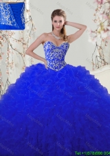 Best Selling Beaded and Ruffled Royal Blue Quinceanera Dress in Tulle