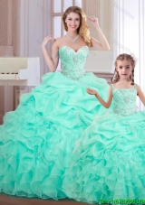 Wonderful Ruffled and Bubble Organza Princesita Quinceanera Dresses in Apple Green