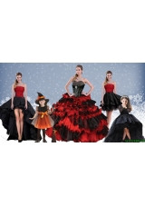 Halloween Luxurious Red and Black Quinceanera Dresses with Ruffled Layers and Beading