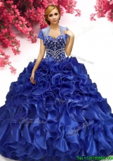 Wonderful Beaded and Ruffled Quinceanera Dress in Royal Blue