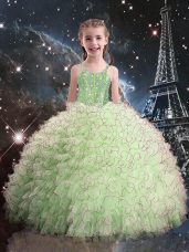 Sleeveless Beading and Ruffles Lace Up Little Girls Pageant Dress Wholesale