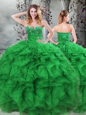 Glamorous Sleeveless Lace Up Floor Length Beading and Ruffles Sweet 16 Dresses