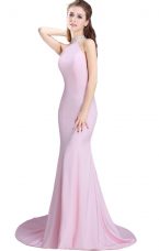 Beading Evening Dress Baby Pink Side Zipper Sleeveless Brush Train