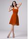 Free and Easy Knee Length Orange Mother Of The Bride Dress Chiffon Sleeveless Ruching