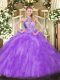 Suitable Lavender Halter Top Lace Up Beading Vestidos de Quinceanera Sleeveless