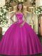 Spectacular Fuchsia Strapless Neckline Beading Quinceanera Dresses Sleeveless Lace Up