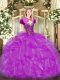 Cheap Fuchsia Sweetheart Lace Up Beading and Ruffles Vestidos de Quinceanera Sleeveless