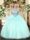 Aqua Blue Scoop Lace Up Beading Sweet 16 Dress Sleeveless