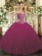 Fancy Fuchsia Tulle Lace Up Sweetheart Sleeveless Floor Length Vestidos de Quinceanera Beading