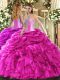 Perfect Hot Pink Ball Gowns Organza Sweetheart Sleeveless Beading and Ruffles and Pick Ups Floor Length Lace Up Quinceanera Dress