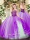 Captivating Lavender Sleeveless Tulle Lace Up Sweet 16 Quinceanera Dress for Military Ball and Sweet 16 and Quinceanera