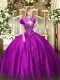 Flirting Fuchsia Satin Lace Up Quinceanera Gowns Sleeveless Floor Length Beading