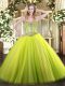 High Quality Floor Length Lace Up 15th Birthday Dress Yellow Green for Sweet 16 and Quinceanera with Beading