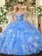 Floor Length Baby Blue Quinceanera Dress Organza Sleeveless Beading and Ruffles