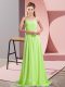 Most Popular Empire Sleeveless Yellow Green Prom Gown Sweep Train Criss Cross