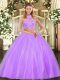 Halter Top Sleeveless Tulle Sweet 16 Dresses Beading Criss Cross