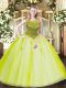 Cute Yellow Green Tulle Zipper Scoop Sleeveless Floor Length Quinceanera Dress Beading