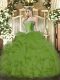 Floor Length Olive Green 15th Birthday Dress Sweetheart Sleeveless Lace Up