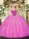 Fuchsia Sleeveless Beading and Ruffles Floor Length 15 Quinceanera Dress