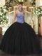 Custom Made Black Sleeveless Floor Length Beading Lace Up Sweet 16 Quinceanera Dress