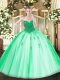 Fine Beading Sweet 16 Dress Turquoise Lace Up Sleeveless Floor Length