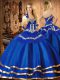 Floor Length Lace Up Sweet 16 Quinceanera Dress Blue for Military Ball and Sweet 16 and Quinceanera with Embroidery