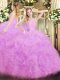 Most Popular Lilac Sleeveless Floor Length Beading and Ruffles Lace Up Quinceanera Gown