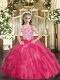 Dazzling Straps Sleeveless Organza Glitz Pageant Dress Beading and Ruffles Lace Up