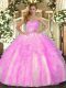 Fancy Lilac Sleeveless Organza Lace Up 15th Birthday Dress for Military Ball and Sweet 16 and Quinceanera